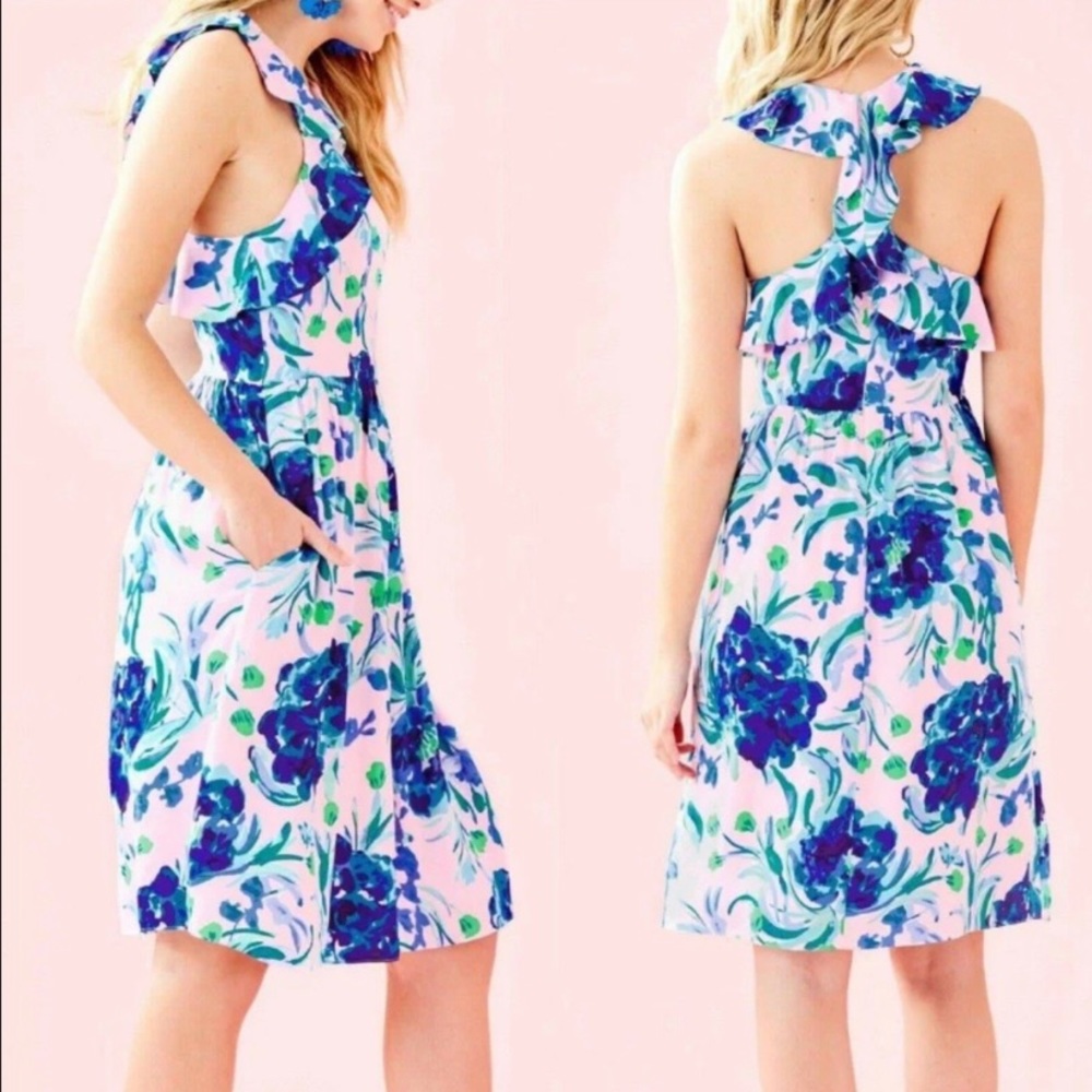 Lilly Pulitzer Rory dress pink tropics ruffle halter NWT with pockets
